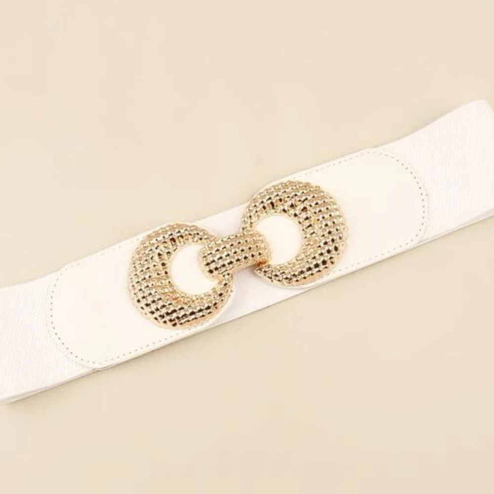Wide Cinch Edgy Bold Gold Bucket Belt With Elastic Wide Waist Band